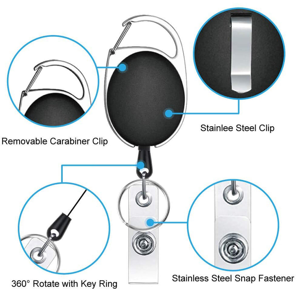 18pcs Retractable Badge Holder Keychain | ID Card Reel Clip Lanyard with Carabiner