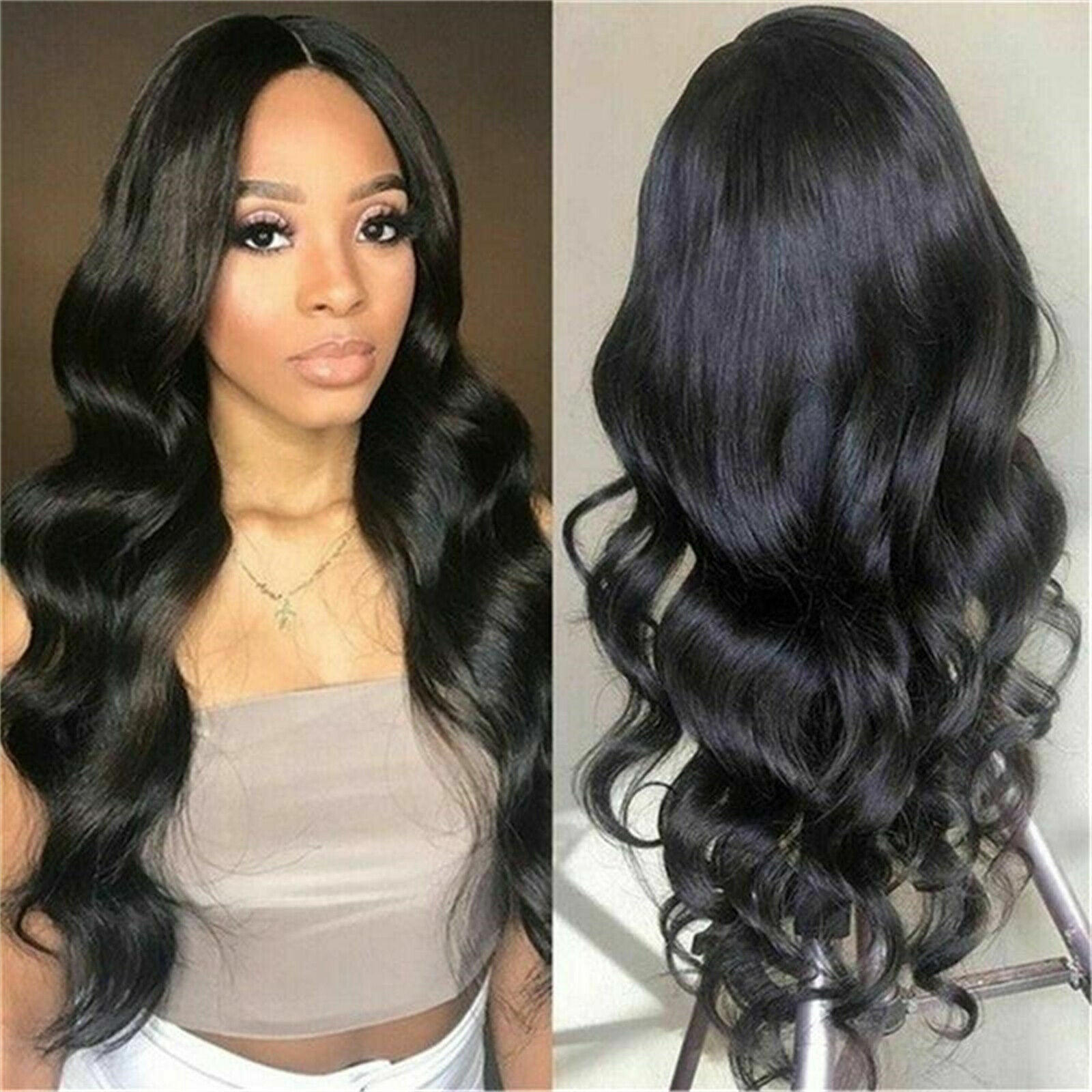 Women’s 68cm Long Wavy Curly Synthetic Wig with Hair Net | Black Cosplay Full Wig
