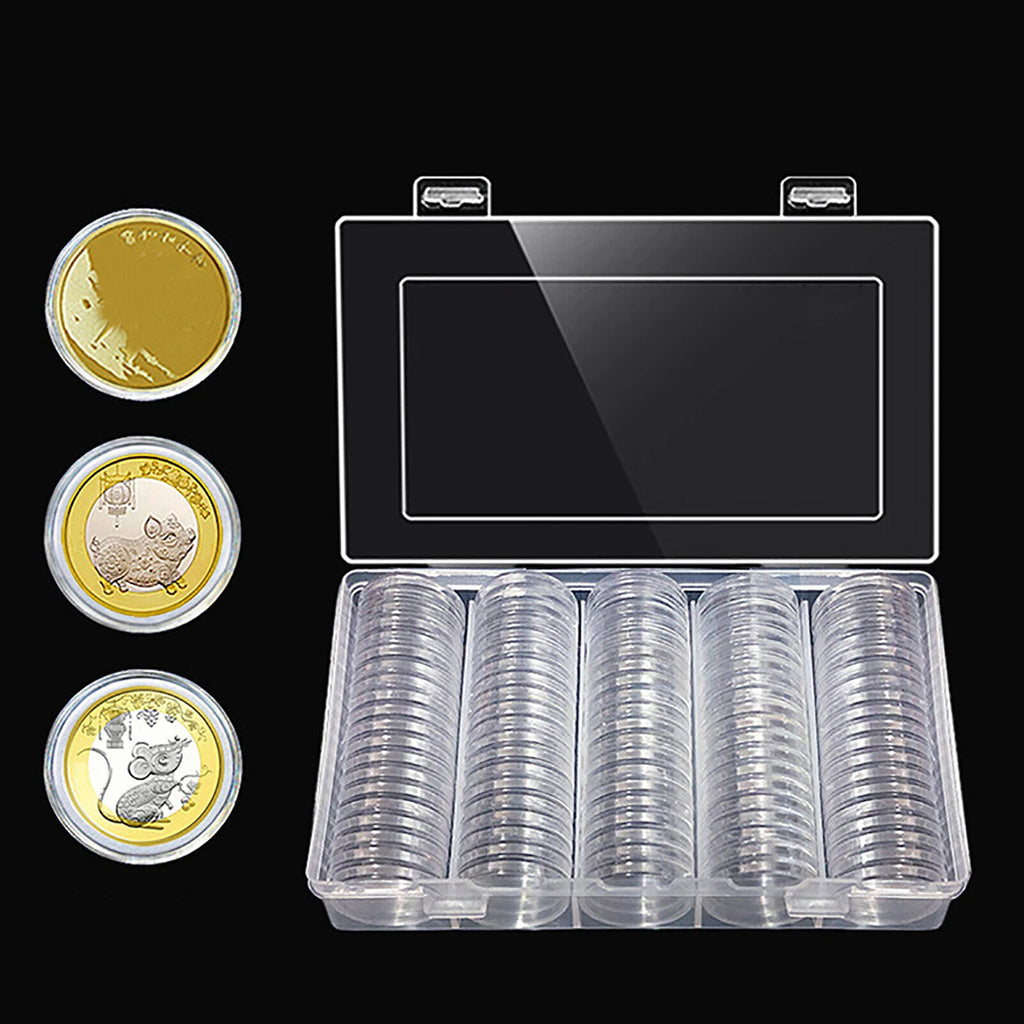 Coins in capsules with storage box