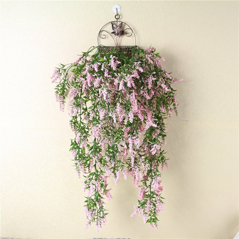 4PCS Artificial Hanging Lavender Plants Faux Vine Flowers Home Wedding Decor