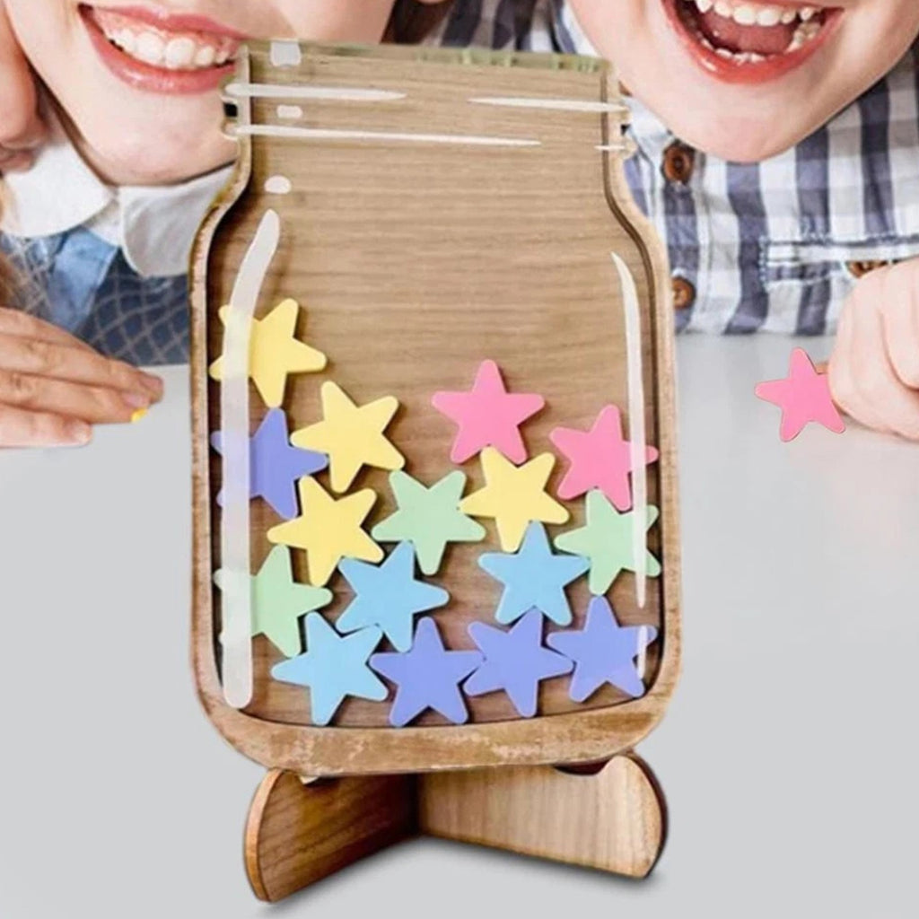 Wooden Star Reward Jar Classroom Behaviour Reward System with 25 Stars