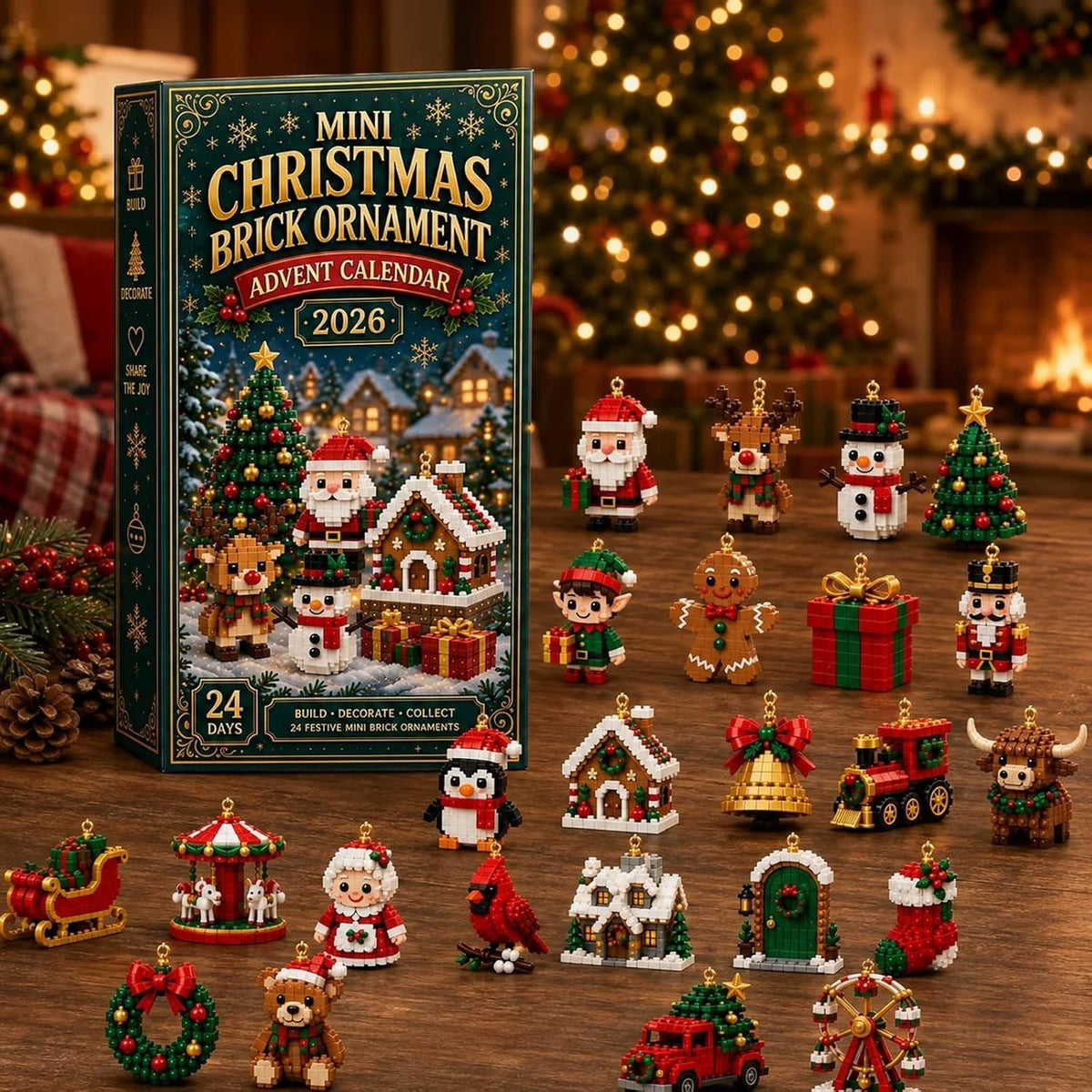 Mini Christmas Brick Ornament Advent Calendar 24 Day Unique Buildable Holiday OD