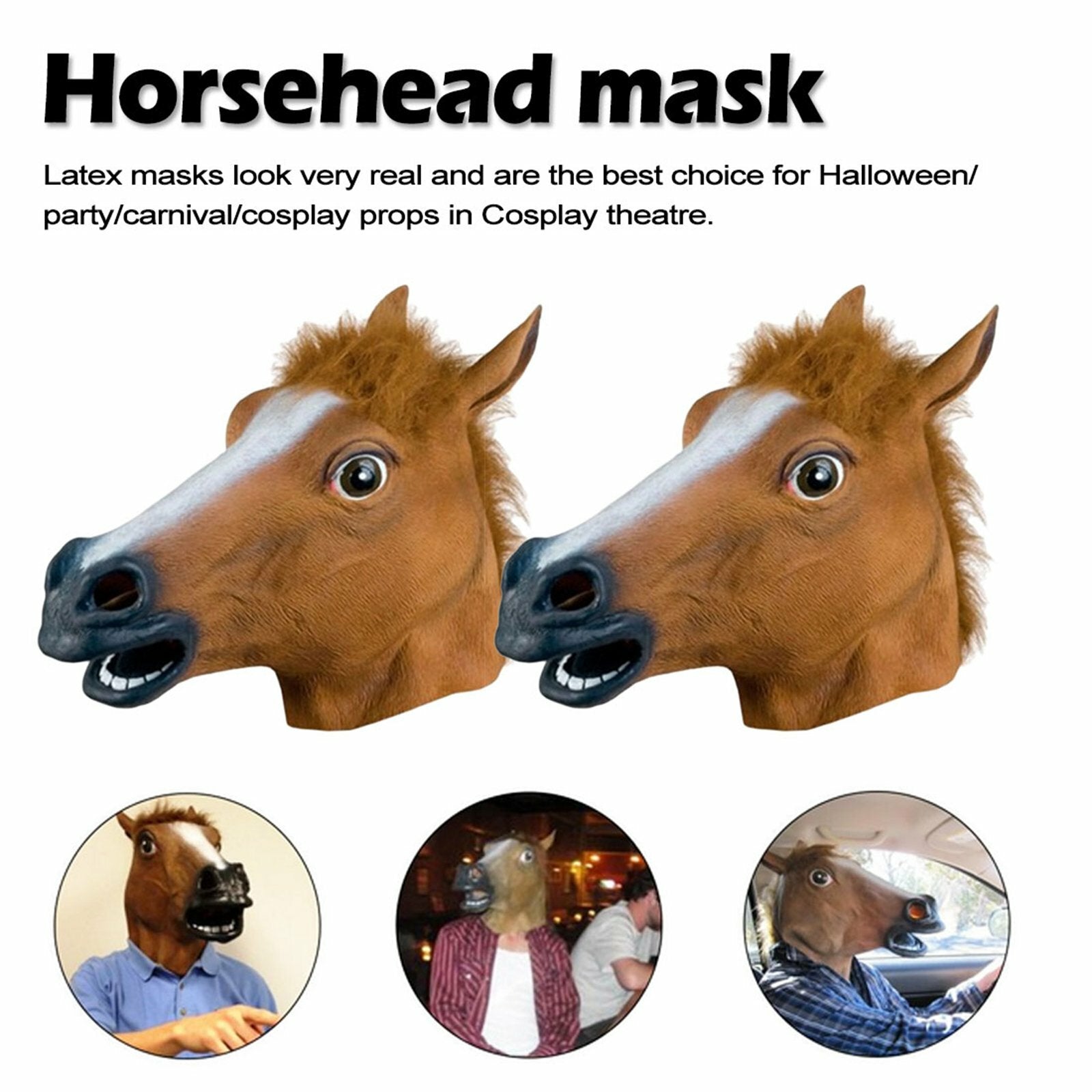 Female Horse Head Mask Latex Full Face Costume Mask - Animal Cosplay Party Halloween Prop