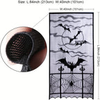 1-4PCS Black Lace Bat Halloween Curtains Gothic Window Party Hanging Decoration