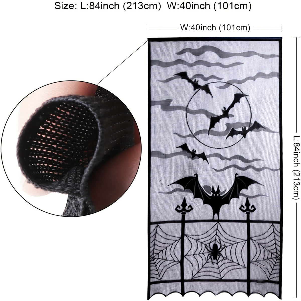 1-4PCS Black Lace Bat Halloween Curtains Gothic Window Party Hanging Decoration