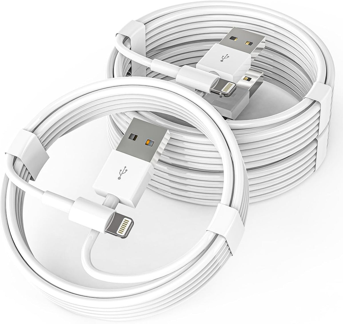 Three white 1m iPhone charging cables