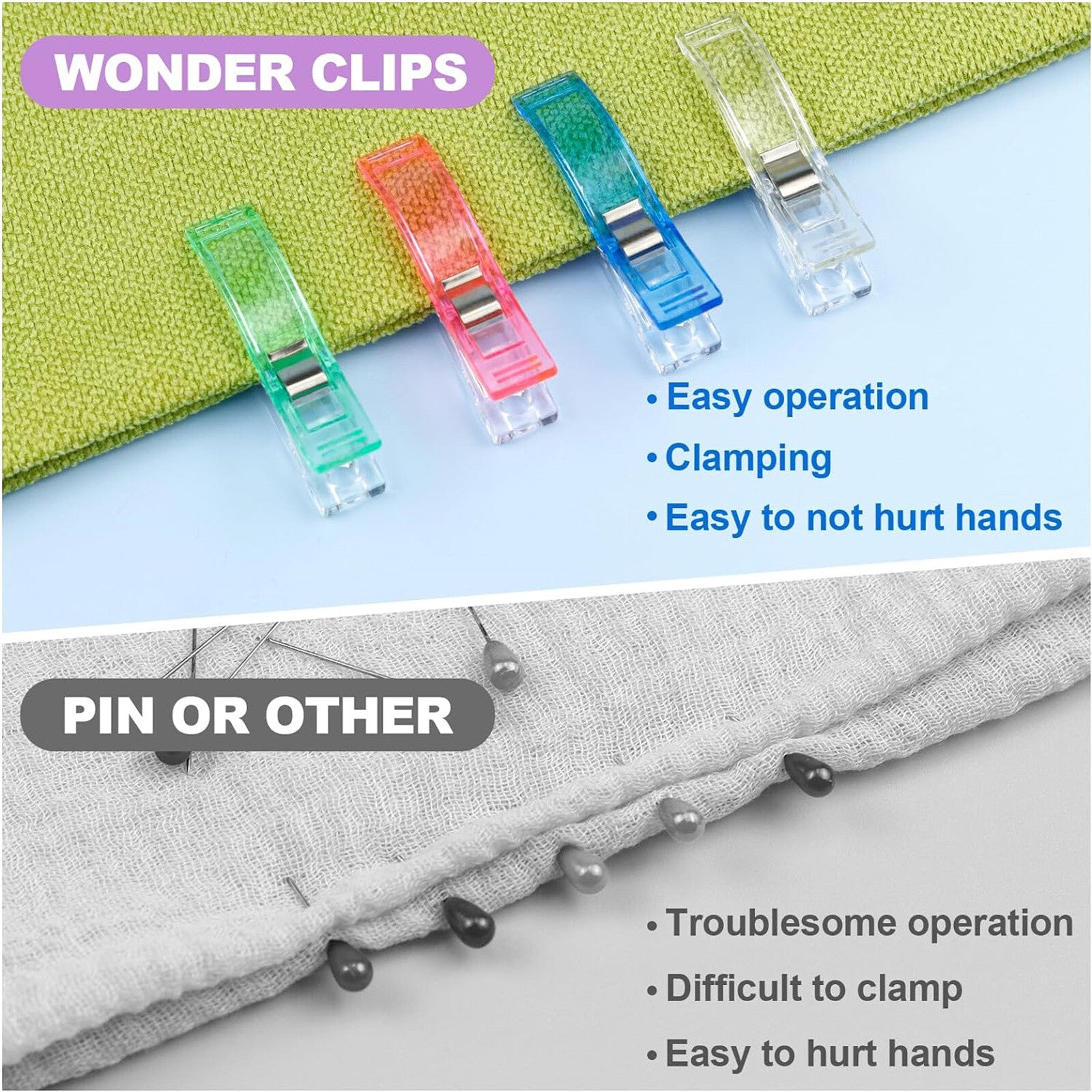 300 Pack Wonder Clips for Sewing Quilting and Crafts – Multi Color Fabric Clips 56mm