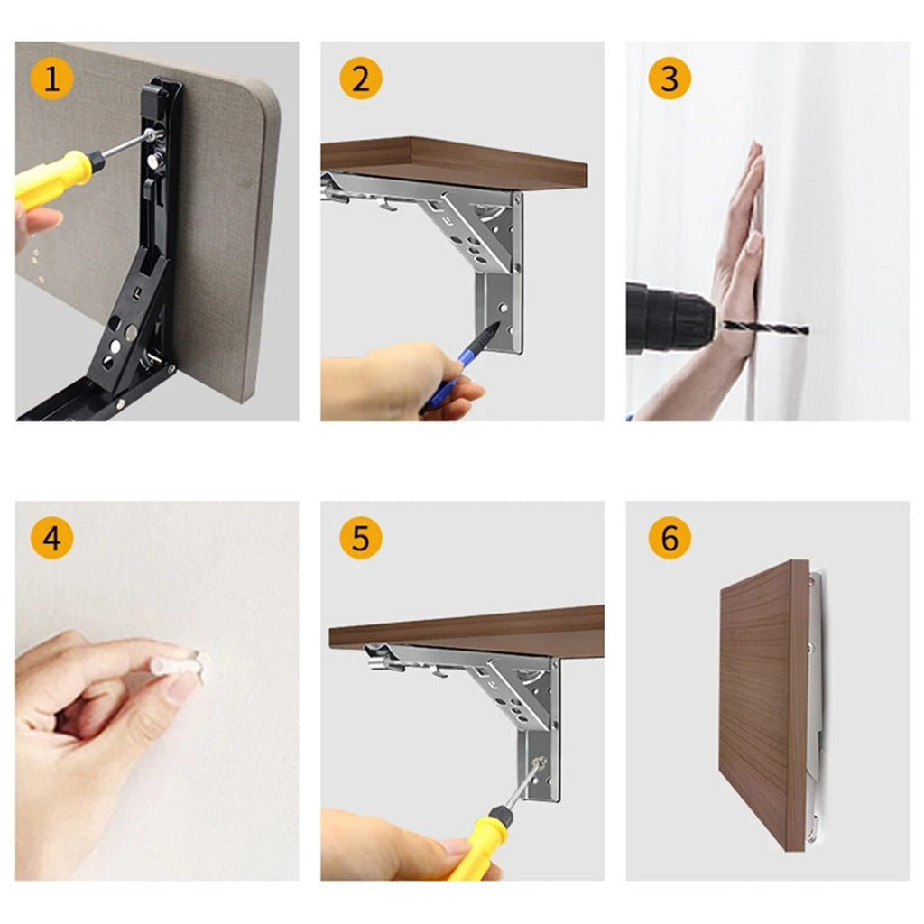 2 Pack Stainless Steel Folding Shelf Brackets – Heavy Duty Wall Mount Table and Bench Support 250mm