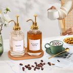 2PCS Glass Coffee Syrup Dispenser Set with Pumps Funnel & Labels 500ML Bottles
