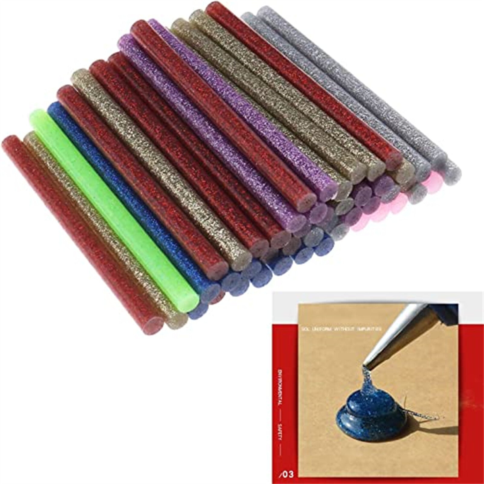 300PCS Multi Colour Glitter Hot Melt Glue Sticks - 0.7x10cm for Electric Glue Gun DIY Crafts