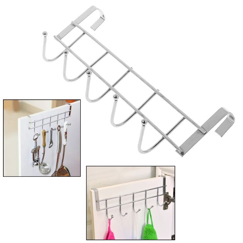4pcs Over Door Hanger 5 Hooks | Stainless Steel Clothes Towel Rack No-Drill Holder