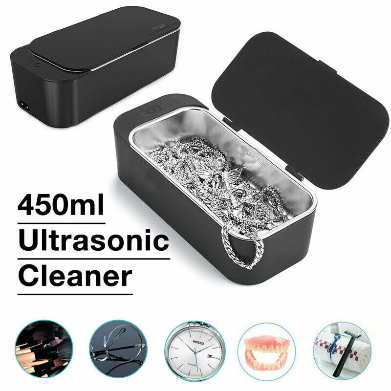 Ultrasonic Cleaner 450ml Sonic Wave Cleaning Machine for Jewelry Glasses Watch Stainless Steel Tank