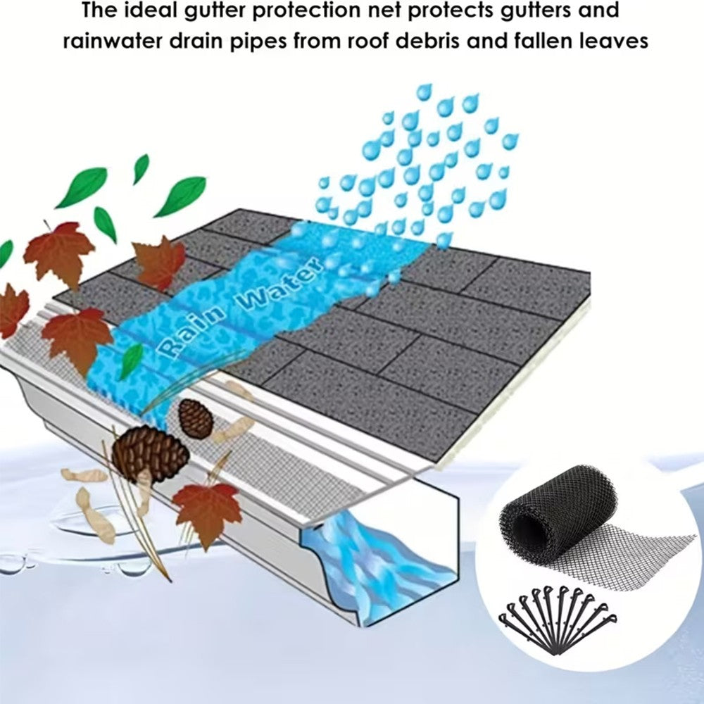 2PCS Leaf Protector Gutter Guard Mesh Set 600x16cm - Protective Net Guards with 60 Ground Spikes