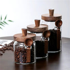 2 Pack Glass Storage Jars with Wooden Lid and Spoon – Airtight Coffee, Spice and Food Containers
