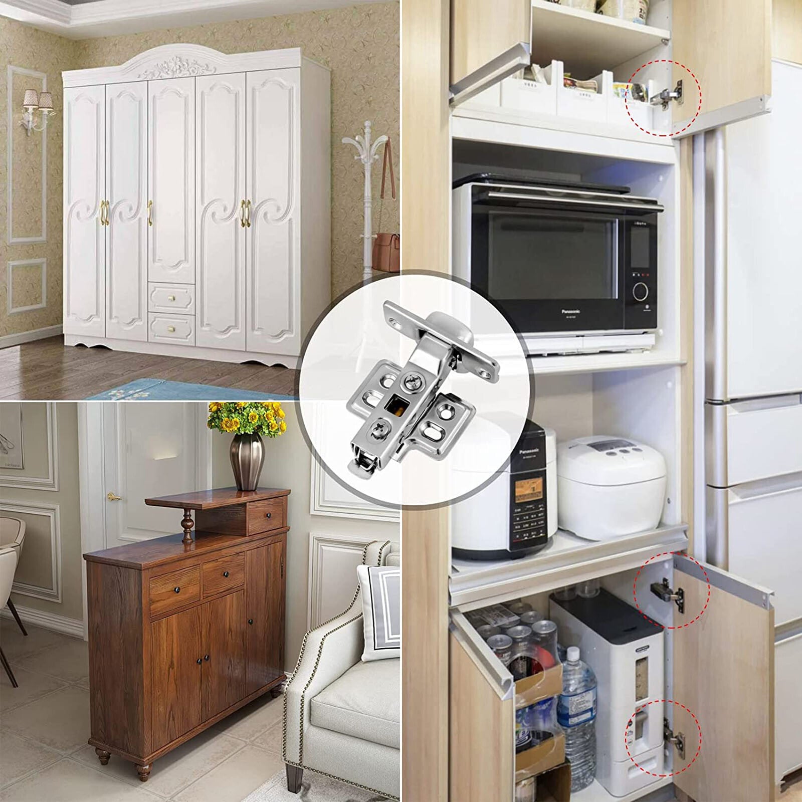 10 Set Kitchen Cabinet Door Hinge Repair Kit with Soft Close Hinges and Fixing Plates