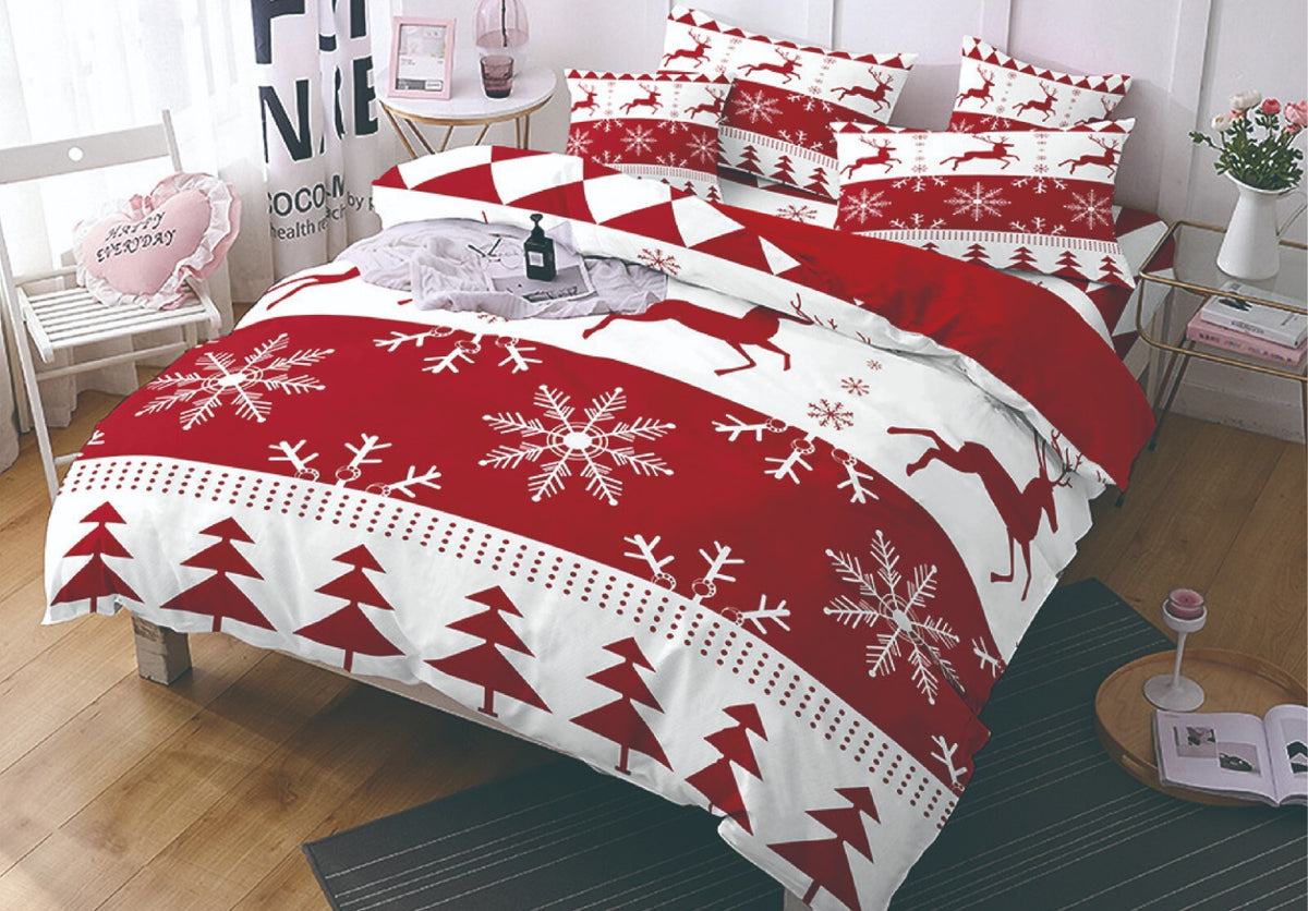 Red and white Christmas tree quilt cover