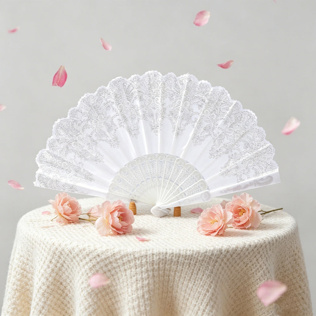 10pcs White Print Hand Held Fan Costume Accessory Decoration Wedding Party AUS