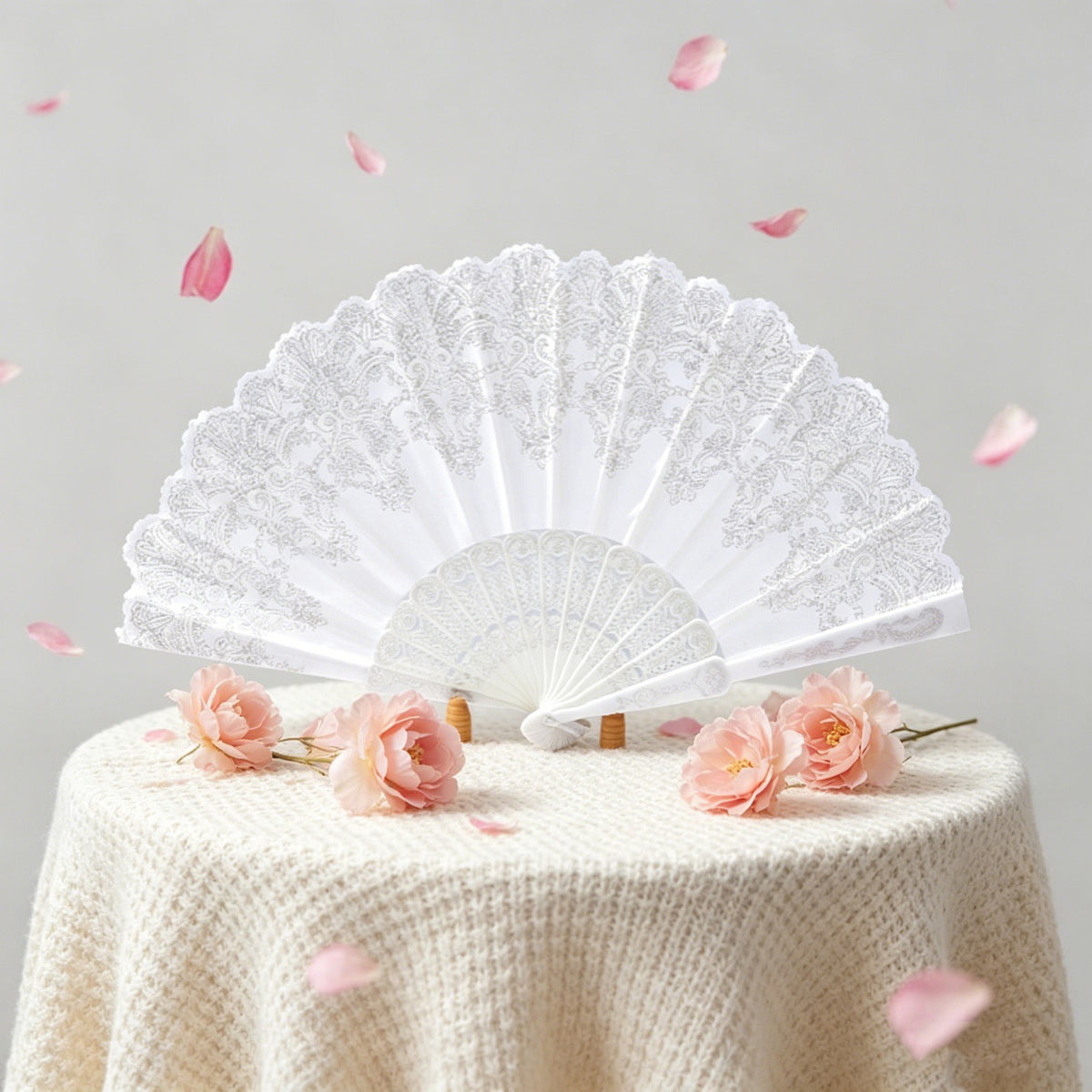 10pcs White Print Hand Held Fan Costume Accessory Decoration Wedding Party AUS