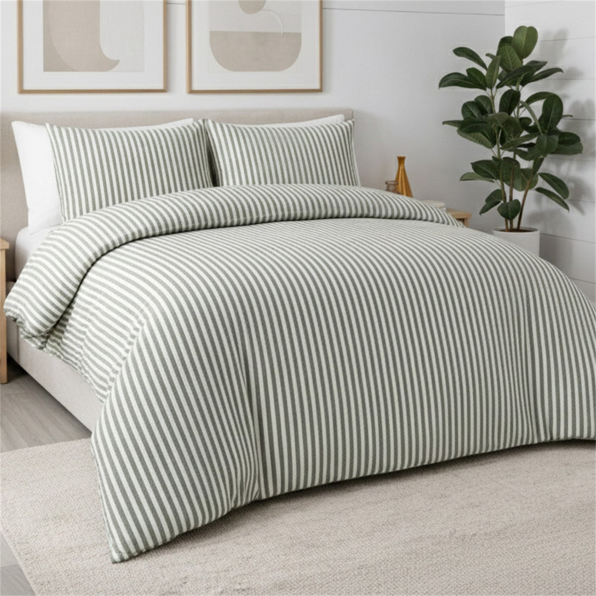 All Sizes Bed Quilt Cover/ Duvet Doona Cover/ Sage Stripe/ Jacquard Duvet Cover