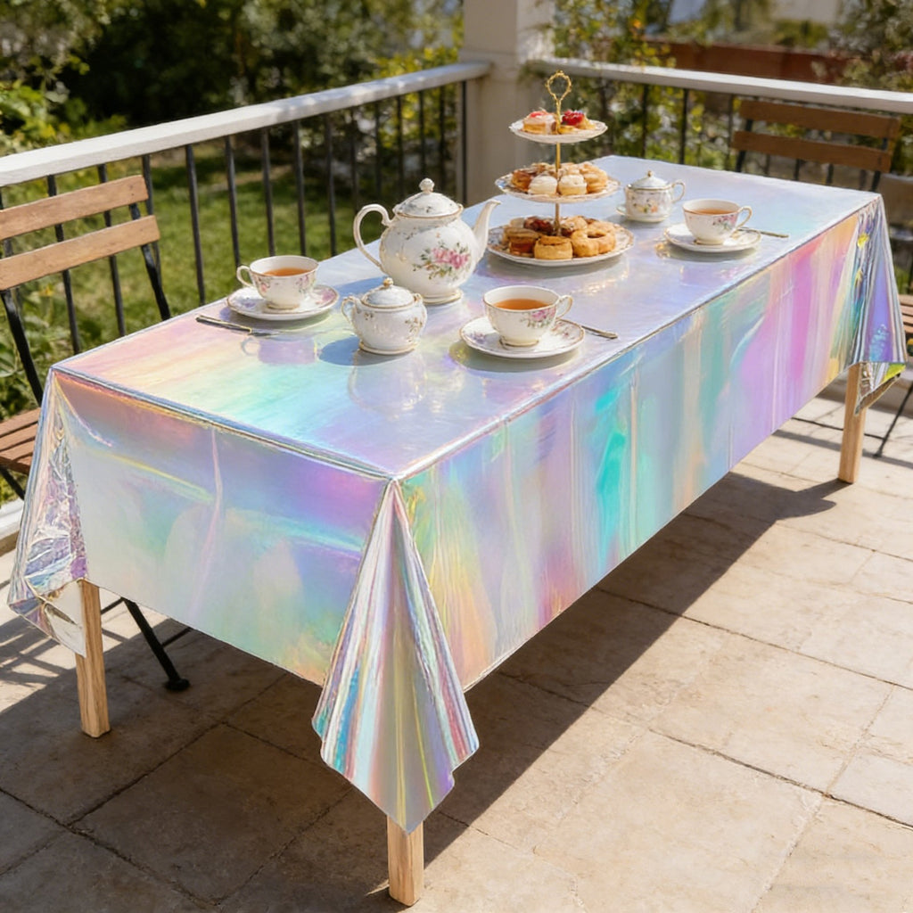 6pcs Holographic Tablecloths | Iridescent Waterproof Party Table Covers