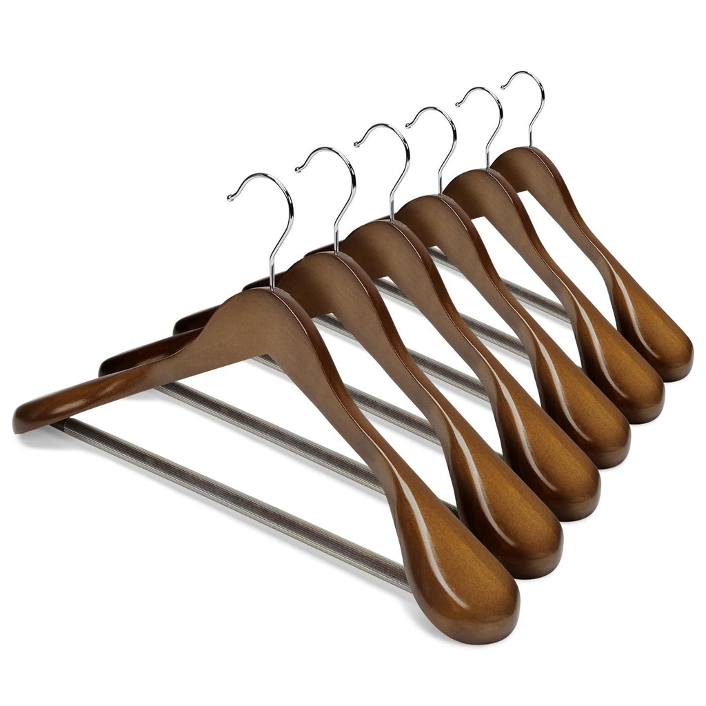 12 Pack 44.5cm Wide Shoulder Wooden Coat Hangers - Heavy Duty Suit Jacket Hangers Walnut