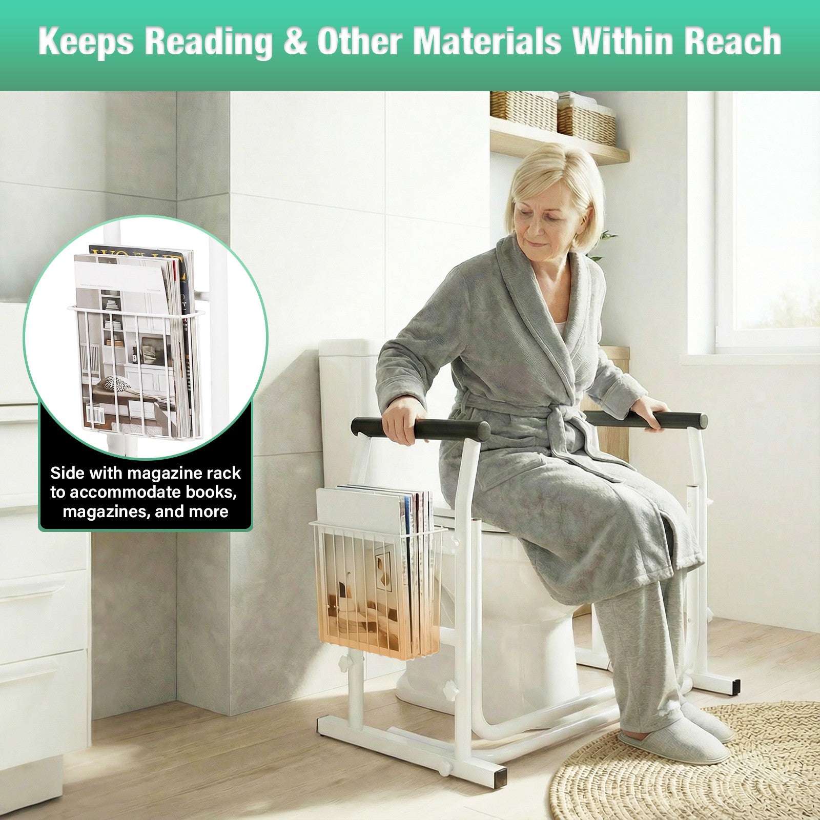 Toilet Support Frame Safety Grab Rail with Storage Basket Non-Slip Toilet Aid for Elderly & Disabled