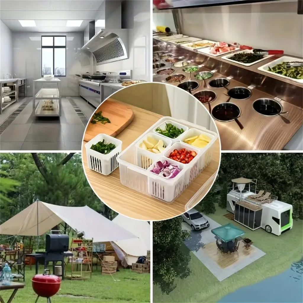 2pcs Fridge Storage Organizer Boxes | 6 Grid Vegetable Onion Meat Drain Containers