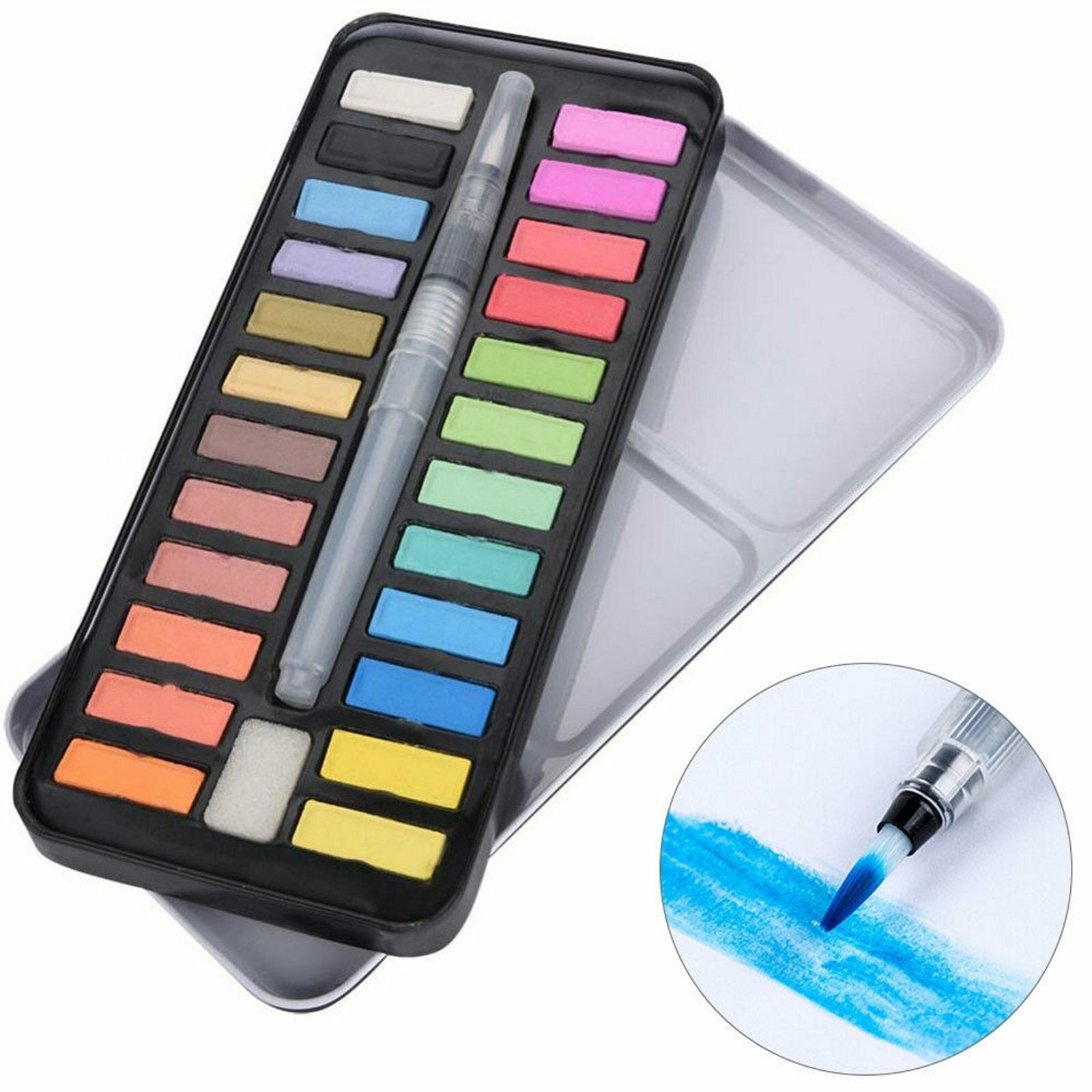 24 or 48 Colour Watercolour Paint Set with Brush - Solid Watercolour Art Kit for Kids and Artists