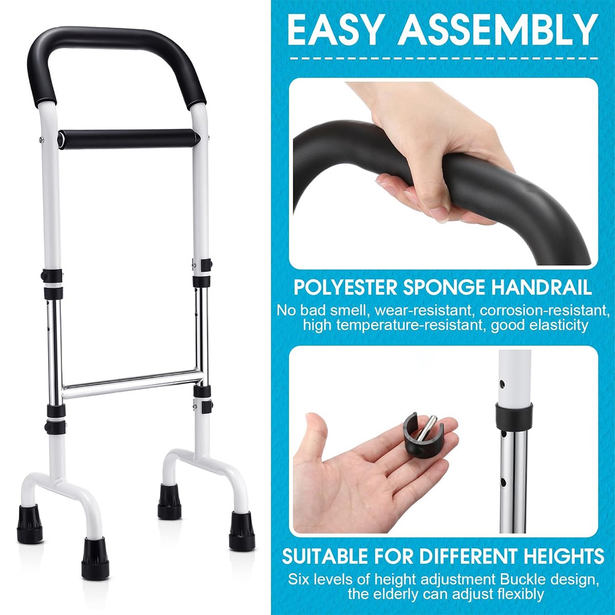 Adjustable Lift Assist Handle Elderly Bedside Toilet Safety Rail Non-Slip Mobility Support