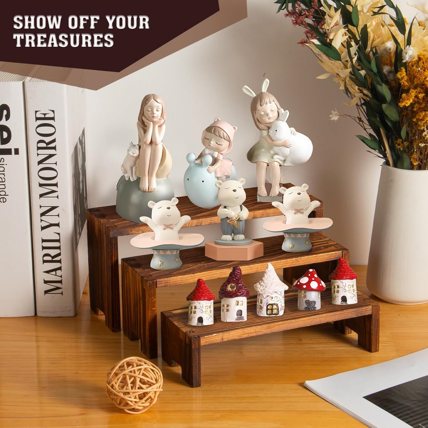 6pcs 3 Tier Wooden Display Risers Set | Rectangular Cupcake Dessert & Retail Display Stands