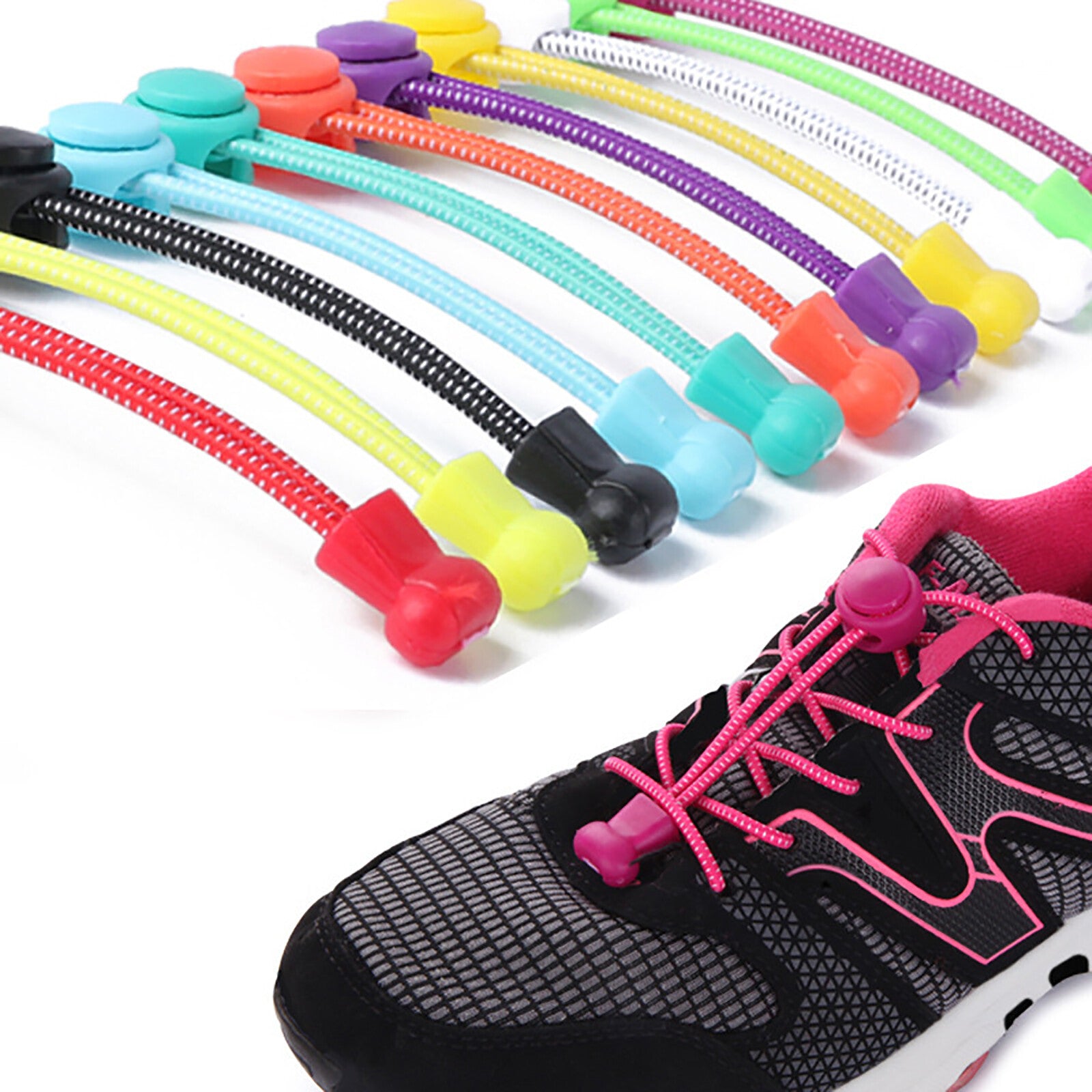 No Tie Elastic Shoelaces Lock System Running Sneakers Trainers Quick Lock Laces