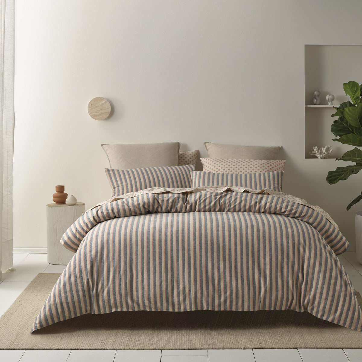 Brown and cream stripe jacquard quilt cover set