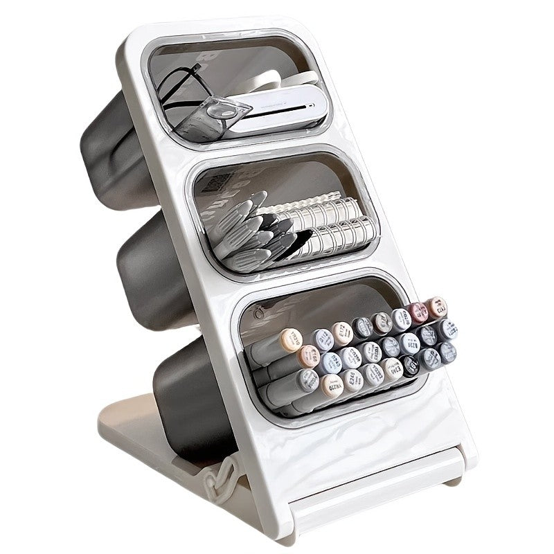 Large Capacity Desk Organiser Pencil Holder - Slanted Pen Holder Storage Box for Office and Makeup Supplies