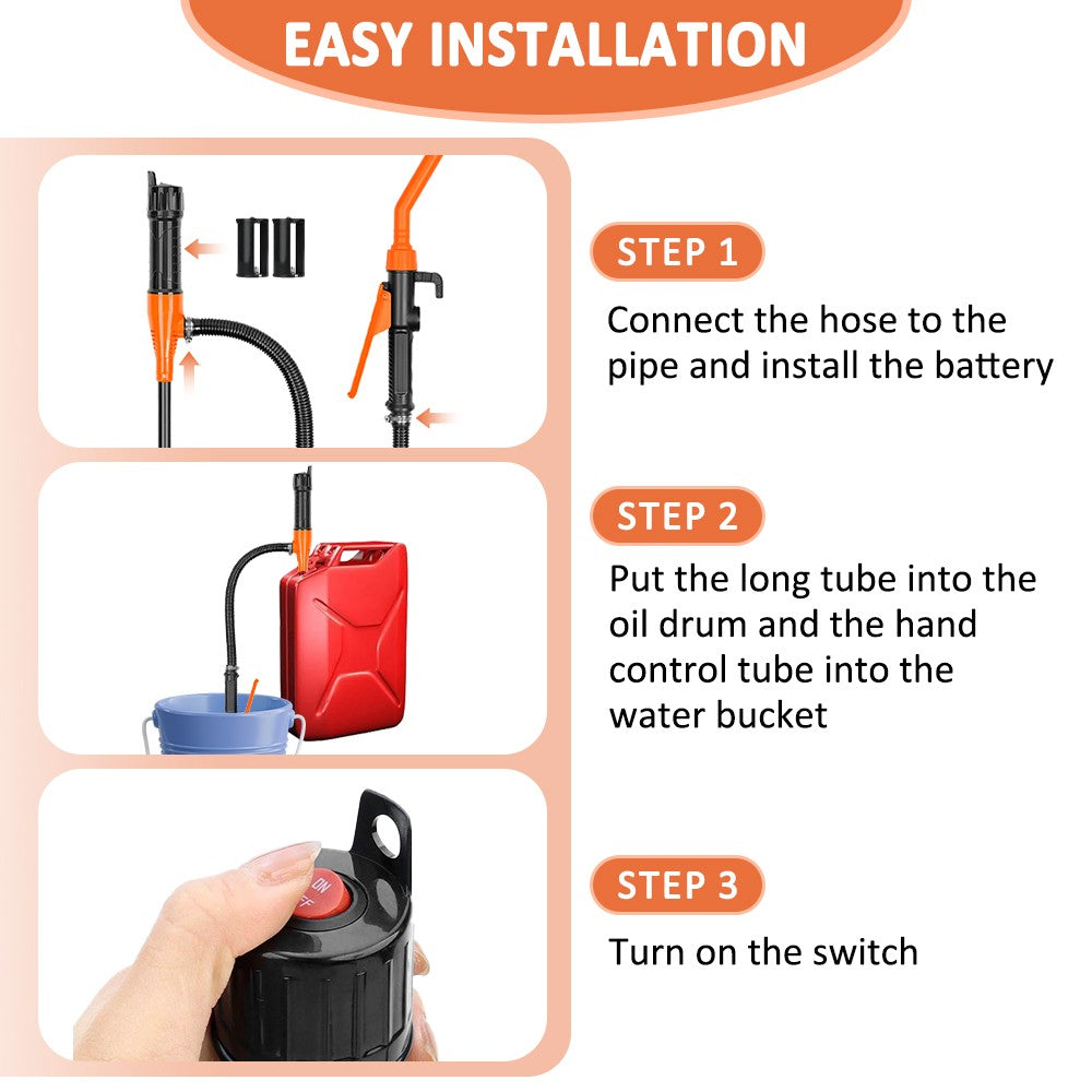Portable Battery Operated Fuel Transfer Pump 2.4 GPM Electric Liquid Siphon