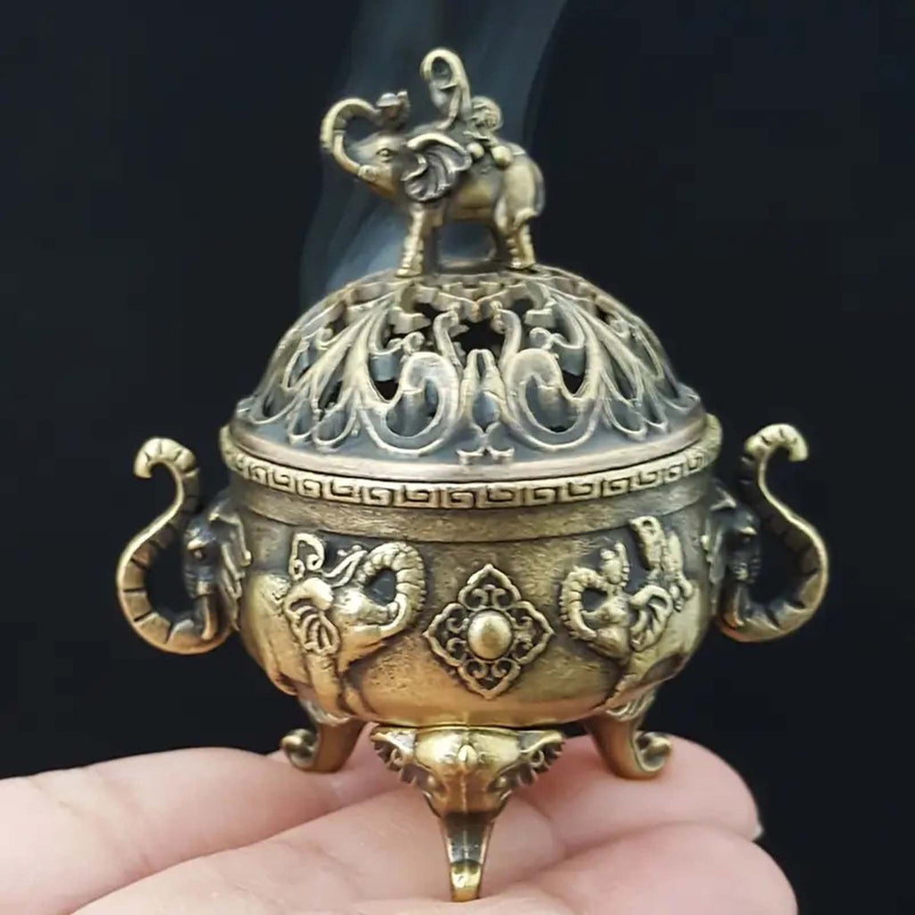 Elephant Lotus Incense Burner Metal Incense Holder Bowl Decorative Incense Burner