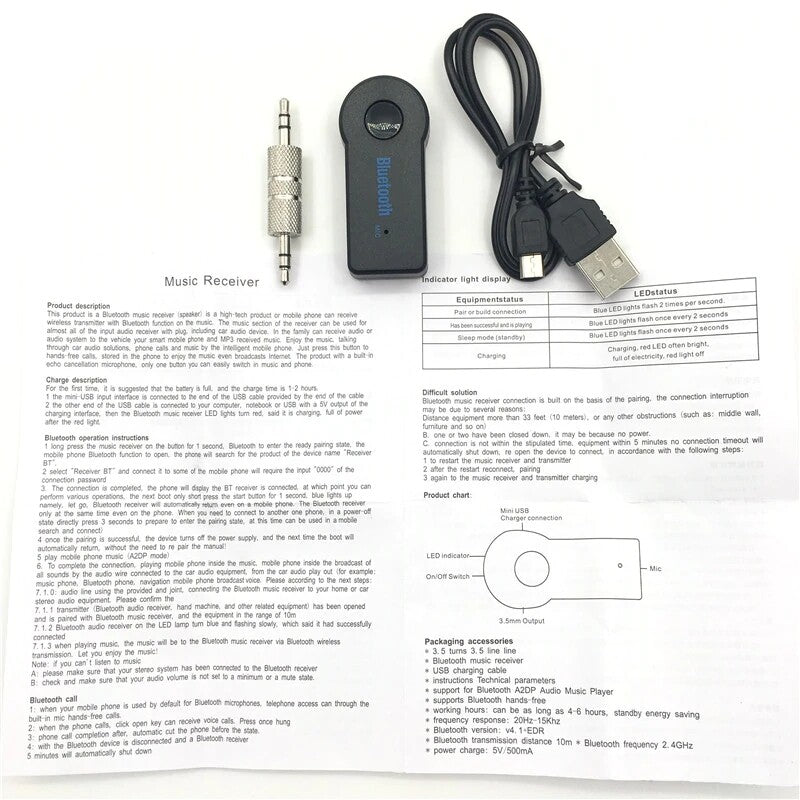 Bluetooth 4.2 Audio Receiver Adapter – Wireless 3.5mm AUX Music Adapter for Car & Home Stereo