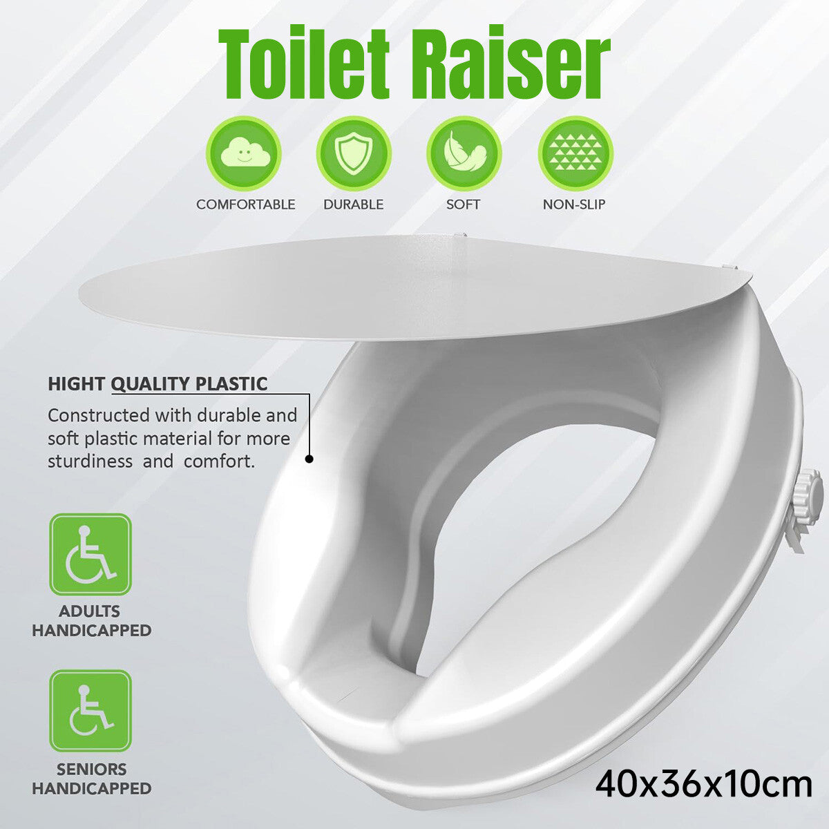 Elongated Raised Toilet Seat with Lid | Non-Slip Booster Seat for Elderly, Pregnant & Post-Surgery Recovery