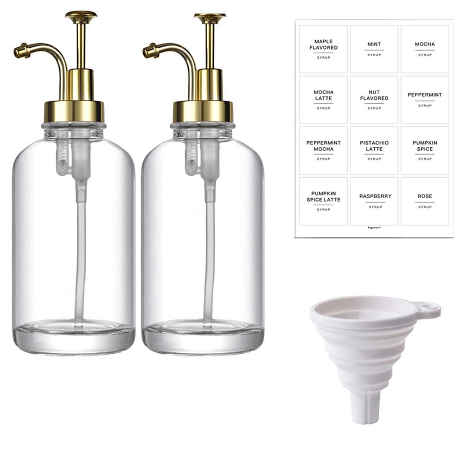 2PCS Glass Coffee Syrup Dispenser Set with Pumps Funnel & Labels 500ML Bottles