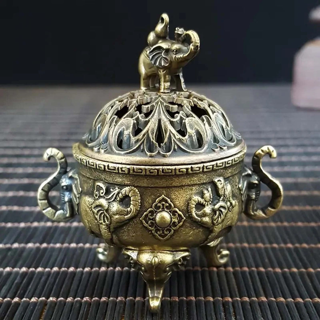 2PCS Elephant Lotus Incense Burner Metal Incense Holder Bowl Aromatherapy Decor