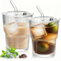 2pcs Iced Coffee Cups Glass Cups with Lids and Straws Coffee Fruit Juice 450ml