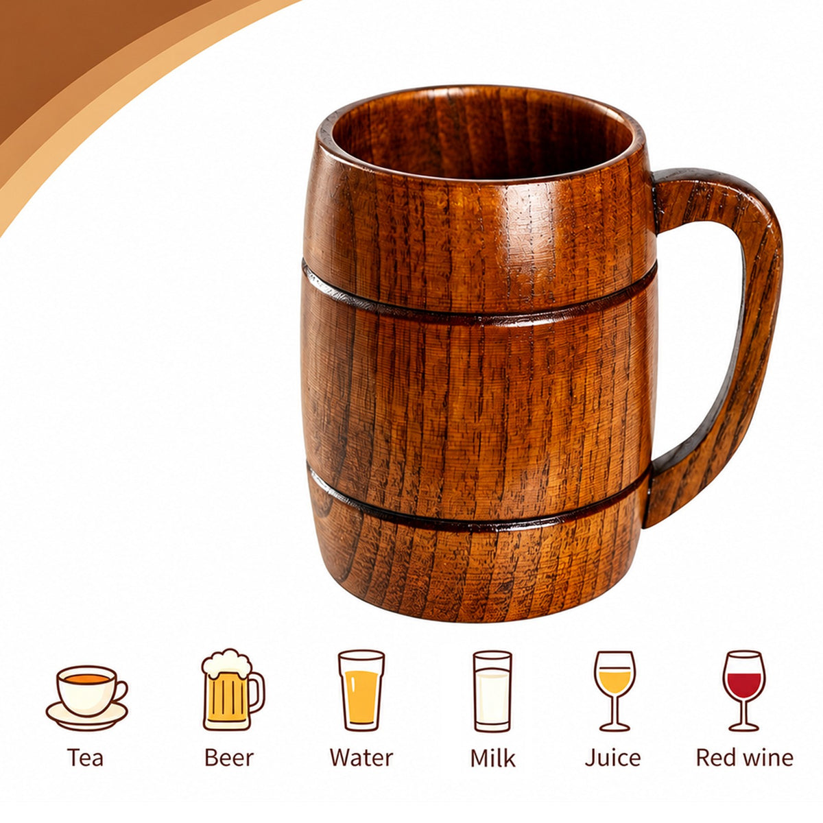 UP 10X Wooden Mug Large Coffee Beer Tea Wood Cup Drinking Drinkware Restaurant