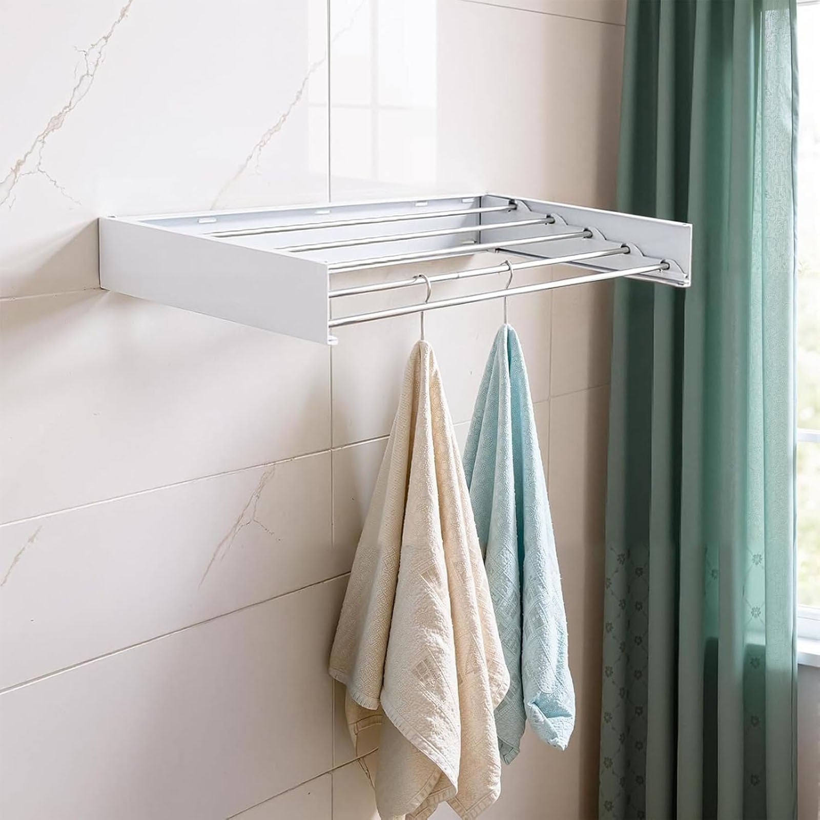 80CM Foldable Wall Mounted Clothes Drying Rack - Metal Towel and Laundry Holder White