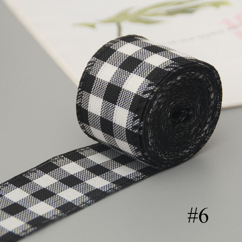 Black and white buffalo check wired ribbon roll, style 6
