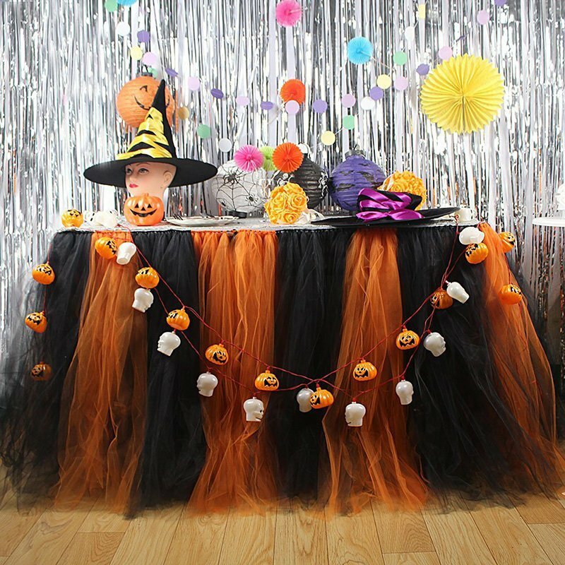 Halloween Tulle Table Skirt Black Orange Tutu Table Cover Party Decoration