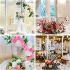 Silver Round Floral Hoop Centerpiece Set - Standing Metal Wreath Hoops for Wedding Party and Event Decor