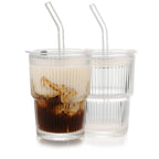 2pcs Iced Coffee Cups Glass Cups with Lids and Straws Coffee Fruit Juice 450ml