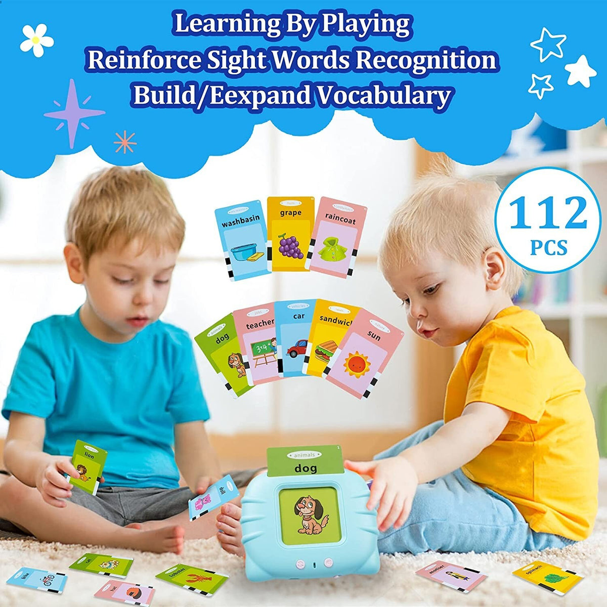 Kids learning words with the flash cards