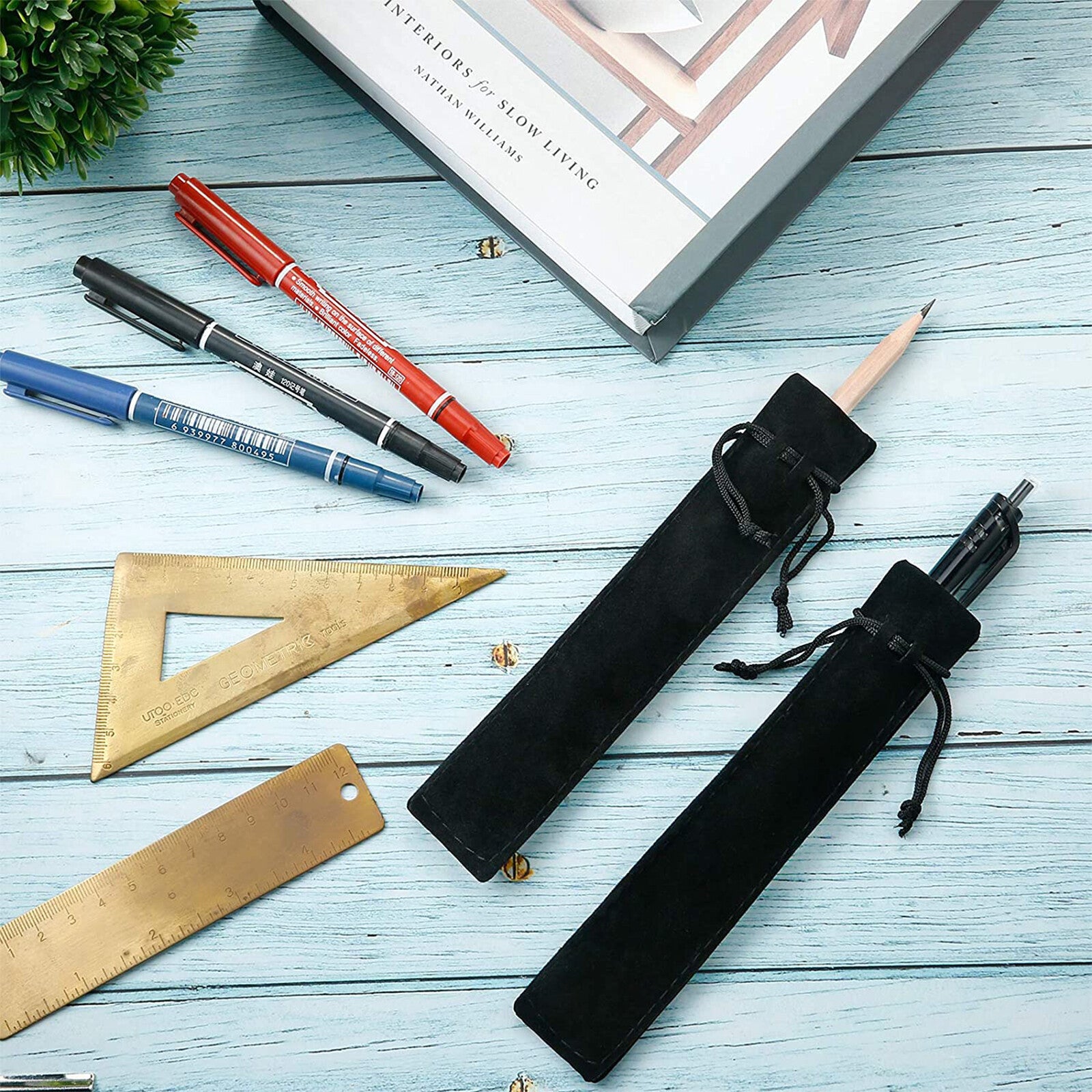 100PCS Velvet Pen Pouch Drawstring Pen Gift Bag Single Pen Packaging Case