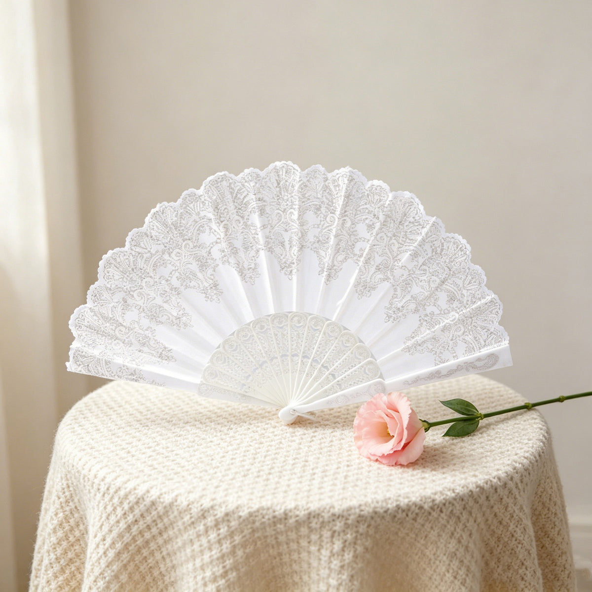 10pcs White Print Hand Held Fan Costume Accessory Decoration Wedding Party AUS