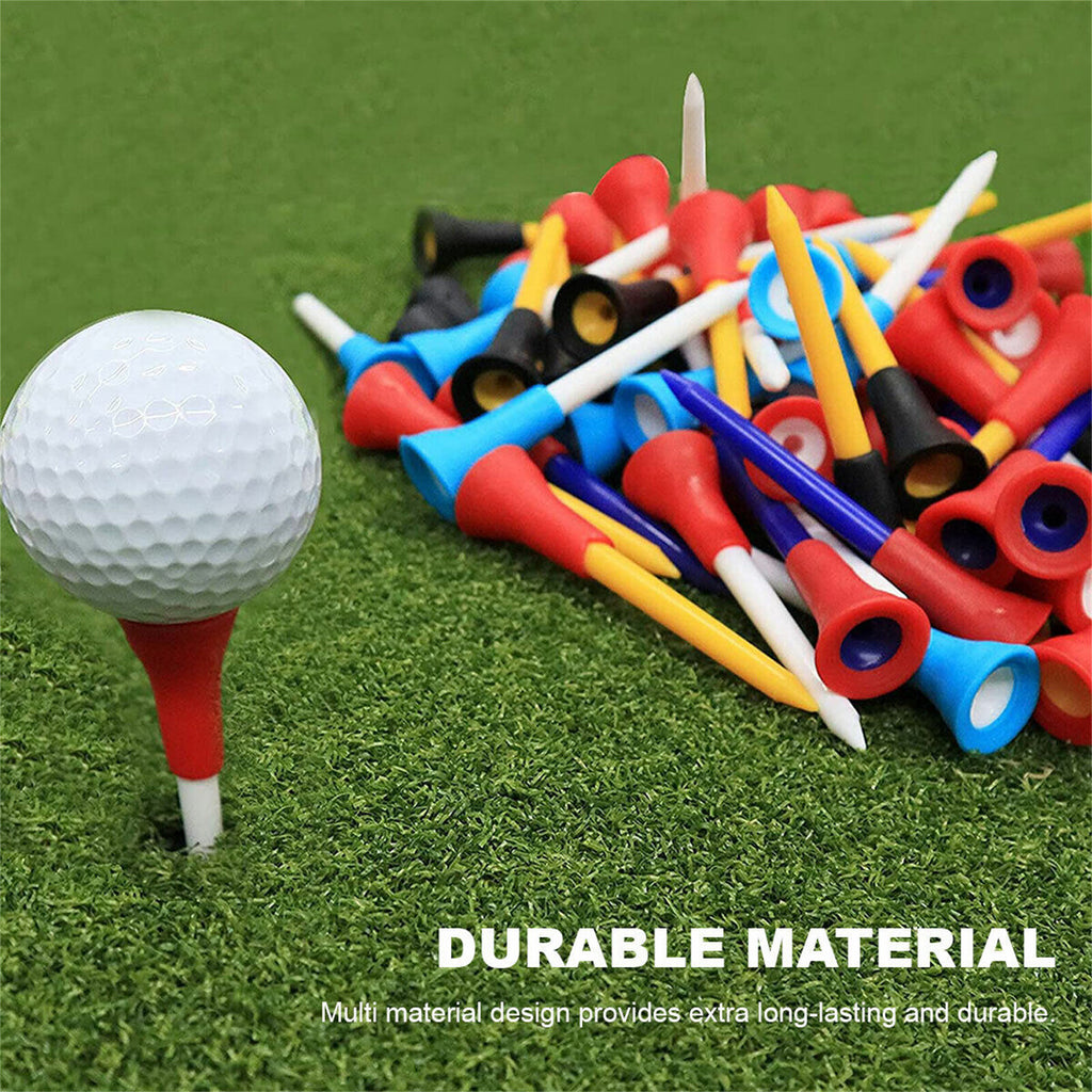 60 Pack 83mm Golf Tees with Rubber Cushion Top – Multi Color Durable Plastic Golf Tees